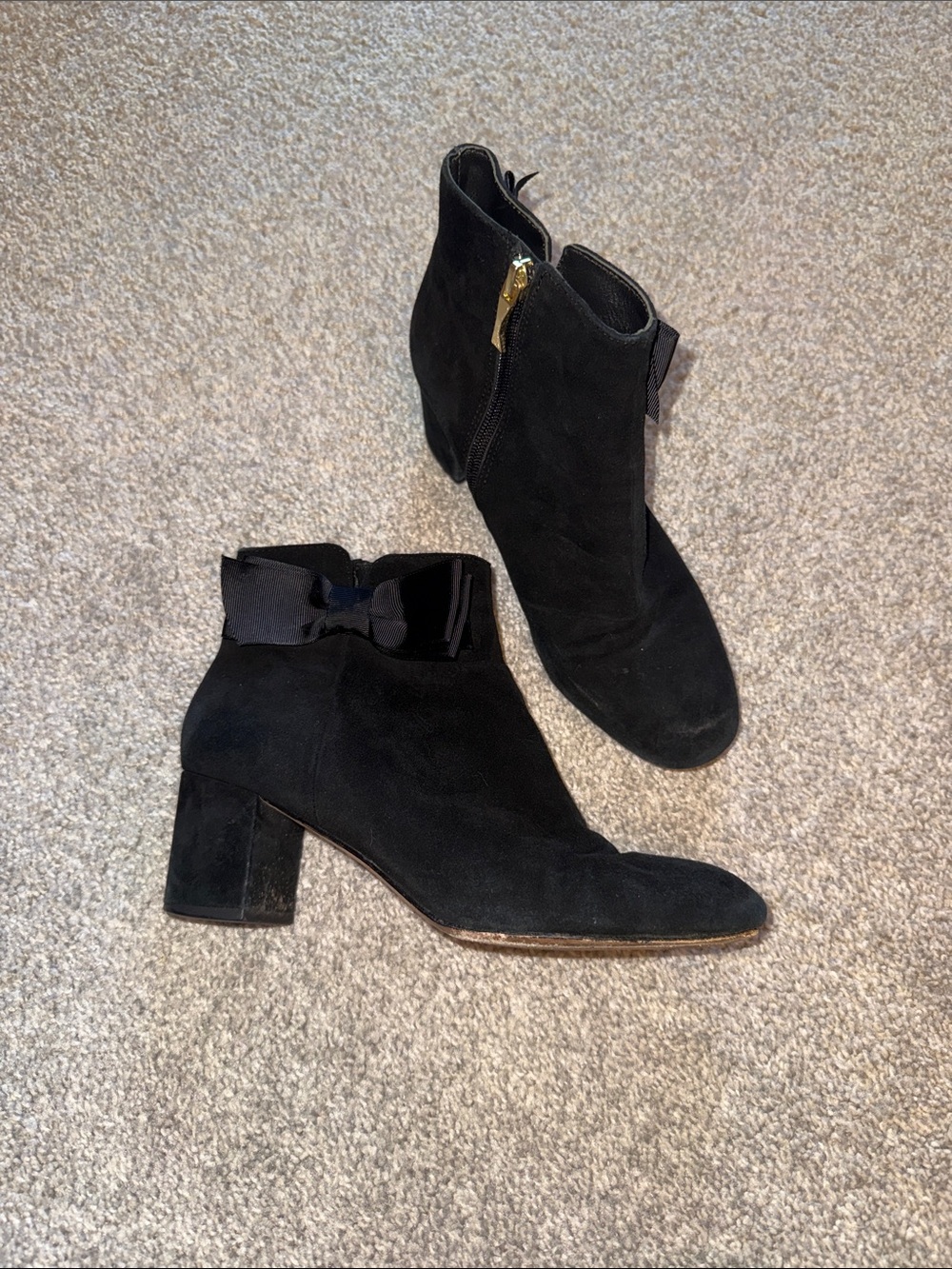 kate spade Black Suede Ankle Boots with Bow Accent